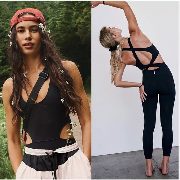 NWT Free People Black Cut Out Criss Cross Back It Up Scoop Neck Jumpsuit - Picture 1 of 9